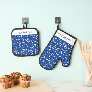 Whimsical Blue Polka Dot Doodles Pattern Ovenwant & Pannenlap Set