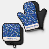 Whimsical Blue Polka Dot Doodles Pattern Ovenwant & Pannenlap Set (Voorkant / Achterkant)