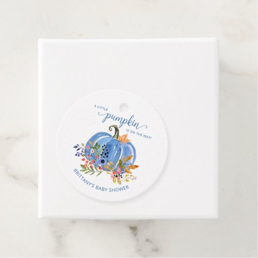 Whimsical Blue Pumpkin Baby shower Bedankjes Labels (In situ)