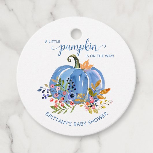 Whimsical Blue Pumpkin Baby shower Bedankjes Labels (Voorkant)