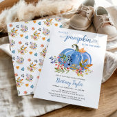 Whimsical Blue Pumpkin Baby shower Kaart