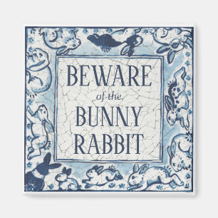 Whimsical Blue Rabbit Tegel Delft Dedham Beware Magneet