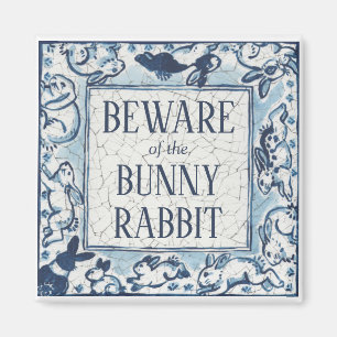 Whimsical Blue Rabbit Tile Delft Dedham Magneet