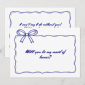 Whimsical Blue Ribbon Bow Maid of Honor Voorstel Kaart (Voorkant / Achterkant)