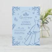 Whimsical Blue Scribble Quinceanera Invitation (Debout devant)