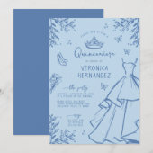 Whimsical Blue Scribble Quinceanera Invitation (Devant / Derrière)