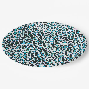 Whimsical Blue Snow Leopard Print Paper-Borden Papieren Bordje