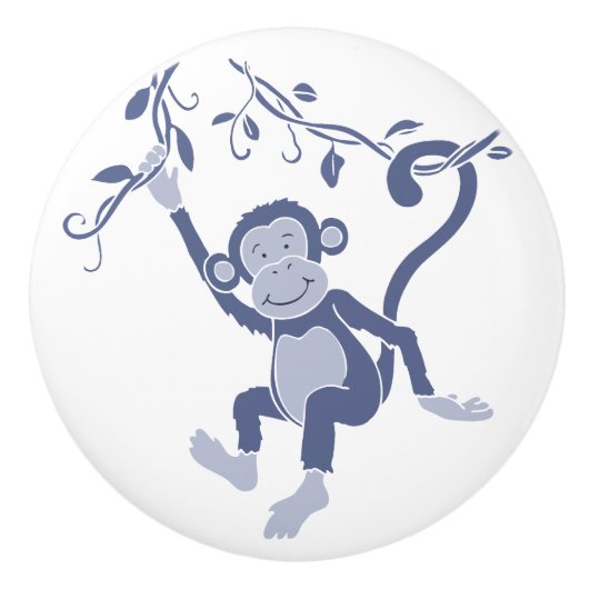Whimsical blue swingende aap deurknop keramische knop (Voorkant)