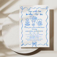 Whimsical Blue Tea Hand getrokken Vrijgezellenfees