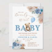 Whimsical Blue Teddy Bear Boho Baby Shower Kaart (Voorkant)