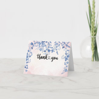Whimsical Blue Watercolor Floral Thank You Folded Bedankkaart
