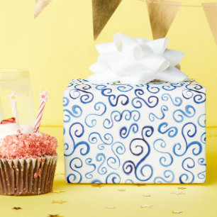 Whimsical Blue Waterverf Abstracte curves Cadeaupapier