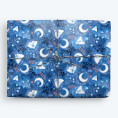 Whimsical Blue Waterverf Moths and Moon Cadeaupapier