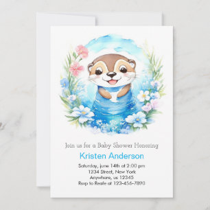 Whimsical Blue Waterverf Otter Boy Baby shower Kaart