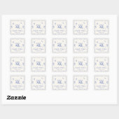 Whimsical Blue Wavy Frame Cream Wedding Vierkante Sticker (Vel)