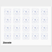 Whimsical Blue Wavy Frame Wedding Vierkante Sticker (Vel)