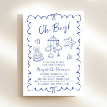 Whimsical Blue Wavy Lijst Baby Boy Shower
