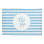 Whimsical Blue White Stripe Preppy Floral Kussensloop (Achterkant-Links)