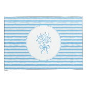Whimsical Blue White Stripe Preppy Floral Kussensloop (Voorkant-Rechts)