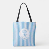 Whimsical Blue White Stripe Preppy Monogram Draagtas (Achterkant)