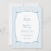 Whimsical Blue White Watercolor Stripe Wedding Kaart (Voorkant)