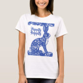 Whimsical Blue Willow Bunny Rabbit Spring T-shirt (Voorkant)