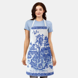 Whimsical Blue Willow Isle of Rabbits Animal Fun Schort