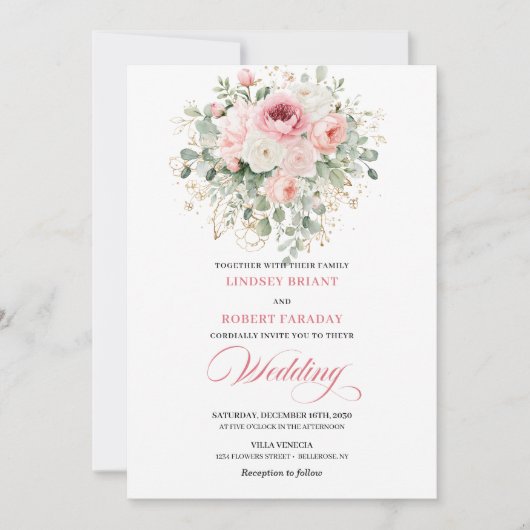 Whimsical Blush Floral Boho Wedding Invitation (Devant)