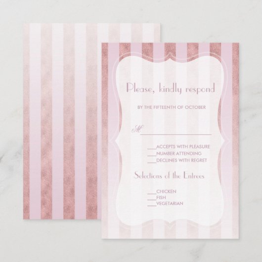 Whimsical Blush Roos Gold Stripes Wedding RSVP Kaartje (Voorkant / Achterkant)