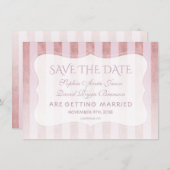 Whimsical Blush Roos Gold Stripes Wedding Save The Date (Voorkant / Achterkant)