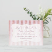 Whimsical Blush Roos Gold Stripes Wedding Save The Date (Staand voorkant)