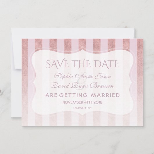 Whimsical Blush Roos Gold Stripes Wedding Save The Date (Voorkant)