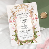 Whimsical Blush Roze en Gouden Bloemen Save the Da Kaart