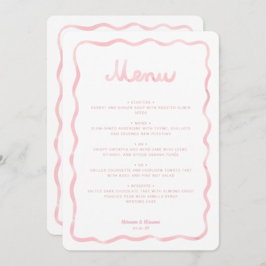 Whimsical Blush Roze Wit Wavy Lijst bruiloft Menu (Voorkant / Achterkant)