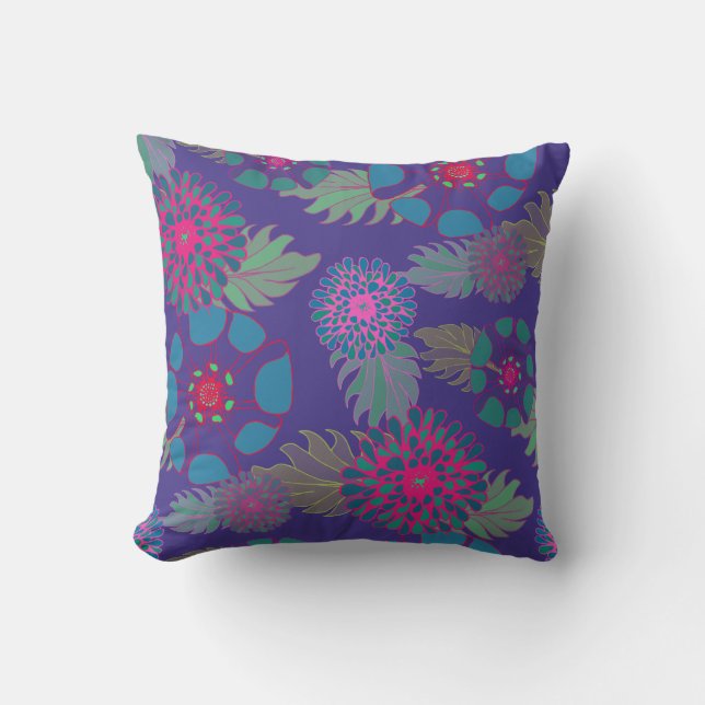 Whimsical Bohemian Floral Pattern Paars Kussen (Voorkant)