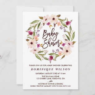 Whimsical Bohemian Floral Wreator Baby shower Kaart
