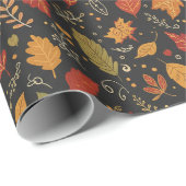 Whimsical Boho Autumn Leaves on Black Cadeaupapier (Rol Hoek)