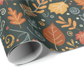 Whimsical Boho Autumn Leaves on Black Cadeaupapier (Rol Hoek)