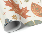 Whimsical Boho Autumn Leaves Watercolor Cadeaupapier (Rol Hoek)