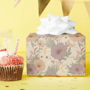 Whimsical Boho Bloem en Maan Droomlandschap Cadeaupapier
