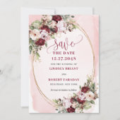 Whimsical Boho Burgundy Blush Gold Floral Date Kaart (Voorkant)