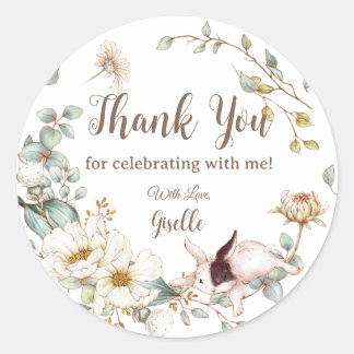 Whimsical Boho Chic Konijn Rabbit Botanisch Bloemm Ronde Sticker