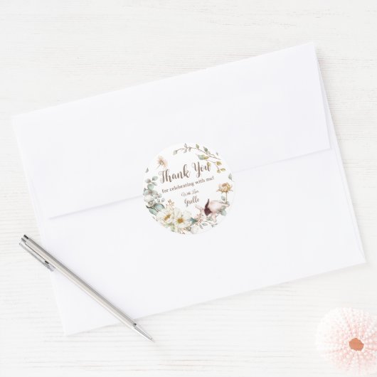 Whimsical Boho Chic Konijn Rabbit Botanisch Bloemm Ronde Sticker (Envelop)