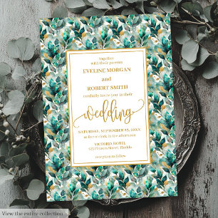 Whimsical Boho Forest Green Gold Greenery Wedding Kaart