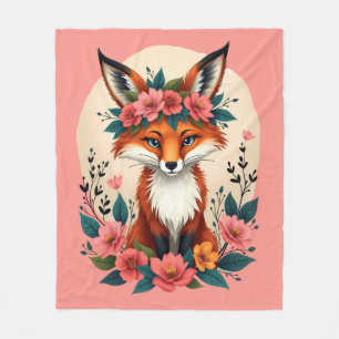 Whimsical Boho Fox met Floral Crown Woodland Fleece Deken