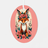Whimsical Boho Fox met Floral Crown Woodland Metalen Ornament (Voorkant links)