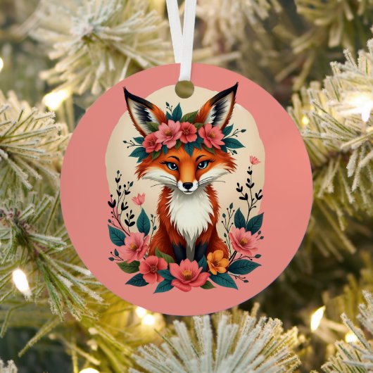 Whimsical Boho Fox met Floral Crown Woodland Metalen Ornament (Insitu)