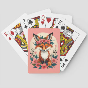 Whimsical Boho Fox met Floral Crown Woodland Pokerkaarten