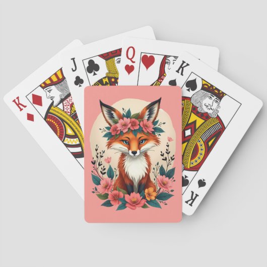 Whimsical Boho Fox met Floral Crown Woodland Pokerkaarten (Achterkant)