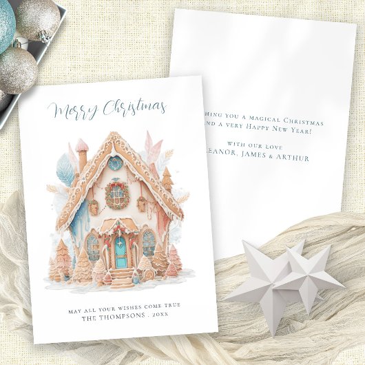 Whimsical Boho Gingerbread House Vrolijk kerstfees Feestdagenkaart